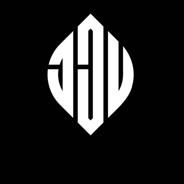 Çember ve elips şekilli JJU daire harf logosu tasarımı. Tipografik şekilli JJU elips harfleri. Üç baş harf daire şeklinde bir logo oluşturuyor. JJU Çember Amblemi Soyut Monogram Harf İşaretleyici Vektörü.