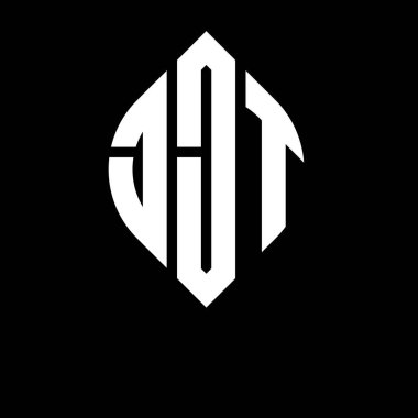 Çember ve elips şekilli JJT daire harf logosu tasarımı. Tipografik tarzda JJT elips harfleri. Üç baş harf daire şeklinde bir logo oluşturuyor. JJT Çember Amblemi Soyut Monogram Harf İşaretleyici Vektörü.