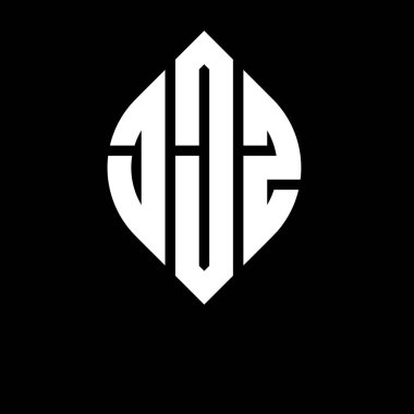 Daire ve elips şekilli JJZ daire harf logosu tasarımı. Tipografik biçimli JJZ elips harfleri. Üç baş harf daire şeklinde bir logo oluşturuyor. JJZ Çember Amblemi Soyut Monogram Harf İşaretleyici Vektörü.