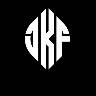 Daire ve elips şekilli JKF daire harf logosu tasarımı. Tipografik biçimli JKF elips harfleri. Üç baş harf daire şeklinde bir logo oluşturuyor. JKF Çember Amblemi Soyut Monogram Harf İşaretleyici Vektörü.