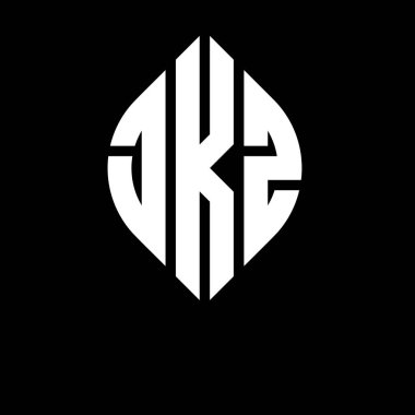 Daire ve elips şekilli JKZ daire harf logosu tasarımı. Tipografik biçimli JKZ elips harfleri. Üç baş harf daire şeklinde bir logo oluşturuyor. JKZ Çember Amblemi Soyut Monogram Harf İşaretleyici Vektörü.