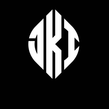 Daire ve elips şekilli JKI daire harf logosu tasarımı. Tipografik şekilli JKI elips harfleri. Üç baş harf daire şeklinde bir logo oluşturuyor. JKI Çember Amblemi Soyut Monogram Harf İşaretleyici Vektörü.