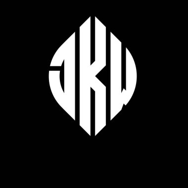 Daire ve elips şekilli JKW daire harf logosu tasarımı. Tipografik biçimli JKW elips harfleri. Üç baş harf daire şeklinde bir logo oluşturuyor. JKW Çember Amblemi Soyut Monogram Harf İşaretleyici Vektörü.
