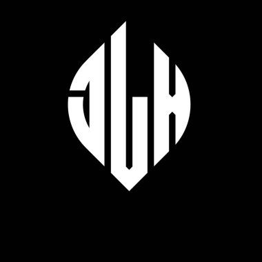 Daire ve elips şekilli JLX daire harf logosu tasarımı. Tipografik biçimli JLX elips harfleri. Üç baş harf daire şeklinde bir logo oluşturuyor. JLX Çember Amblemi Soyut Monogram Harf İşaretleyici Vektörü.
