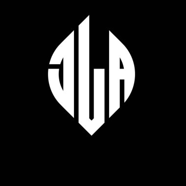 Çember ve elips şekilli JLA daire harf logosu tasarımı. Tipografik şekilli JLA elips harfleri. Üç baş harf daire şeklinde bir logo oluşturuyor. JLA Çember Amblemi Soyut Monogram Harf İşaretleme Vektörü.