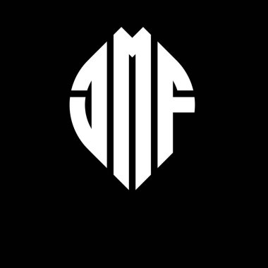 Çember ve elips şekilli JMF daire harf logosu tasarımı. Tipografik biçimli JMF elips harfleri. Üç baş harf daire şeklinde bir logo oluşturuyor. JMF Çember Amblemi Soyut Monogram Harf İşaretleyici Vektörü.