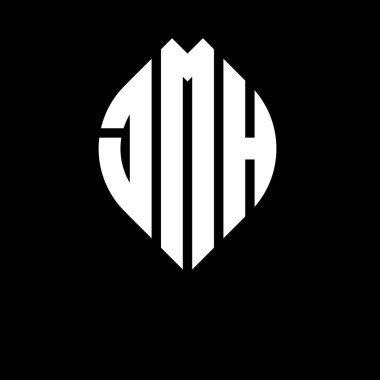 Çember ve elips şekilli JMH daire harf logosu tasarımı. Tipografik biçimli JMH elips harfleri. Üç baş harf daire şeklinde bir logo oluşturuyor. JMH Çember Amblemi Soyut Monogram Harf İşaretleyici Vektörü.