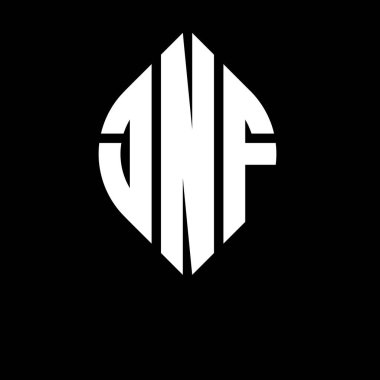 Çember ve elips şekilli JNF daire harf logosu tasarımı. Tipografik biçimli JNF elips harfleri. Üç baş harf daire şeklinde bir logo oluşturuyor. JNF Çember Amblemi Soyut Monogram Harf İşaretleyici Vektörü.