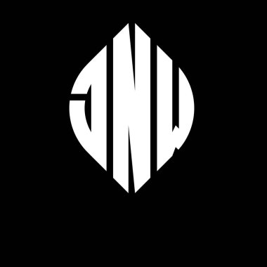 Daire ve elips şekilli JNW daire harf logosu tasarımı. Tipografik biçimli JNW elips harfleri. Üç baş harf daire şeklinde bir logo oluşturuyor. JNW Çember Amblemi Soyut Monogram Harf İşaretleyici Vektörü.