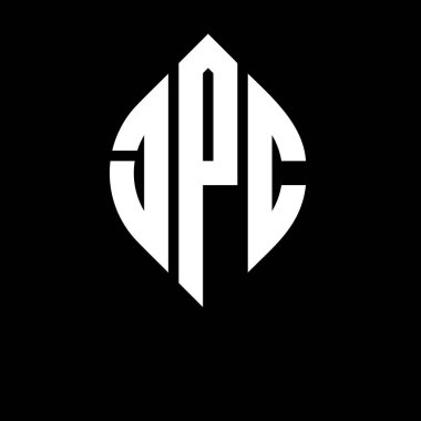Dairesel ve elips şekilli JPC daire harf logosu tasarımı. Tipografik biçimli JPC elips harfleri. Üç baş harf daire şeklinde bir logo oluşturuyor. JPC Çember Amblemi Soyut Monogram Harf İşaretleyici Vektörü.