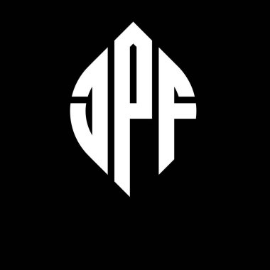 Çember ve elips şekilli JPF daire harf logosu tasarımı. Tipografik biçimli JPF elips harfleri. Üç baş harf daire şeklinde bir logo oluşturuyor. JPF Çember Amblemi Soyut Monogram Harf İşaretleyici Vektörü.