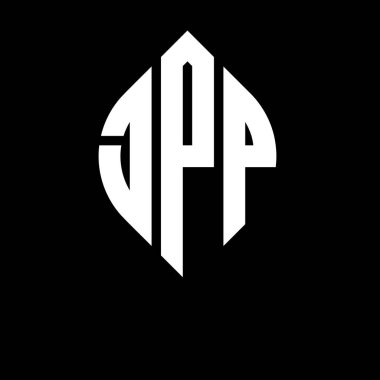 Çember ve elips şekilli JPP daire harf logosu tasarımı. Tipografik biçimli JPP elips harfleri. Üç baş harf daire şeklinde bir logo oluşturuyor. JPP Çember Amblemi Soyut Monogram Harf İşaretleyici Vektörü.