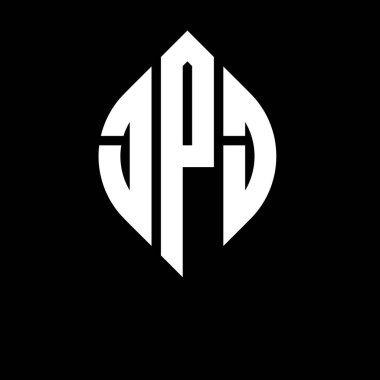 Dairesel ve elips şekilli JPJ daire harf logosu tasarımı. Tipografik şekilli JPJ elips harfleri. Üç baş harf daire şeklinde bir logo oluşturuyor. JPJ Çember Amblemi Soyut Monogram Harf İşaretleyici Vektörü.