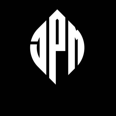 Çember ve elips şekilli JPM yuvarlak harf logosu tasarımı. Tipografik tarzda JPM elips harfleri. Üç baş harf daire şeklinde bir logo oluşturuyor. JPM Çemberi Amblemi Soyut Monogram Harf İşaretleyici Vektörü.