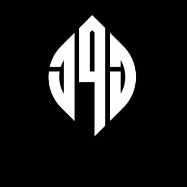 Çember ve elips şekilli JQJ daire harf logosu tasarımı. Tipografik biçimli JQJ elips harfleri. Üç baş harf daire şeklinde bir logo oluşturuyor. JQJ Çember Amblemi Soyut Monogram Harf İşaretleyici Vektörü.