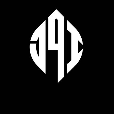 Daire ve elips şekilli JQI daire harf logosu tasarımı. Tipografik şekilli JQI elips harfleri. Üç baş harf daire şeklinde bir logo oluşturuyor. JQI Çember Amblemi Soyut Monogram Harf İşaretleyici Vektörü.