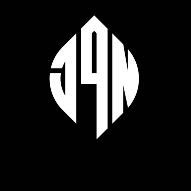 Daire ve elips şekilli JQN daire harf logosu tasarımı. Tipografik biçimli JQN elips harfleri. Üç baş harf daire şeklinde bir logo oluşturuyor. JQN Çember Amblemi Soyut Monogram Harf İşaretleyici Vektörü.
