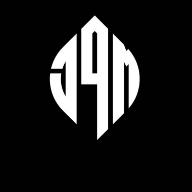 Çember ve elips şekilli JQM daire harf logosu tasarımı. Tipografik biçimli JQM elips harfleri. Üç baş harf daire şeklinde bir logo oluşturuyor. JQM Çember Amblemi Soyut Monogram Harf İşaretleyici Vektörü.