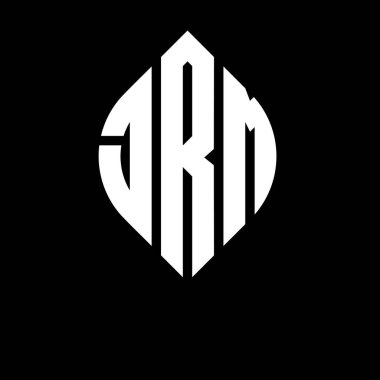 Daire ve elips şekilli JRM daire harf logosu tasarımı. Tipografik biçimli JRM elips harfleri. Üç baş harf daire şeklinde bir logo oluşturuyor. JRM Çember Amblemi Soyut Monogram Harf İşaretleyici Vektörü.