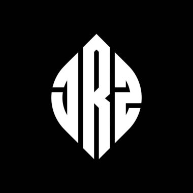 Daire ve elips şekilli JRZ daire harf logosu tasarımı. Tipografik biçimli JRZ elips harfleri. Üç baş harf daire şeklinde bir logo oluşturuyor. JRZ Çember Amblemi Soyut Monogram Harf İşaretleyici Vektörü.