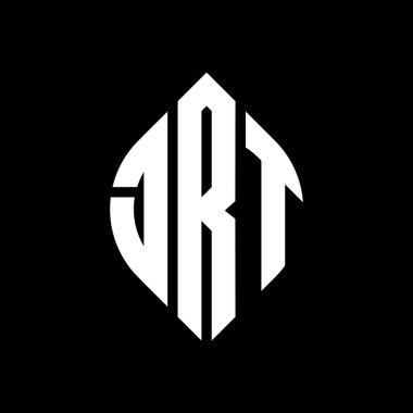 Dairesel ve elips şekilli JRT daire harf logosu tasarımı. Tipografik şekilli JRT elips harfleri. Üç baş harf daire şeklinde bir logo oluşturuyor. JRT Çember Amblemi Soyut Monogram Harf İşaretleyici Vektörü.