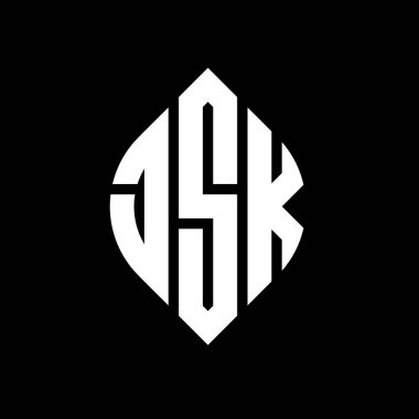 Daire ve elips şekilli JSK daire harf logosu tasarımı. Tipografik biçimli JSK elips harfleri. Üç baş harf daire şeklinde bir logo oluşturuyor. JSK Çember Amblemi Soyut Monogram Harf İşaretleyici Vektörü.