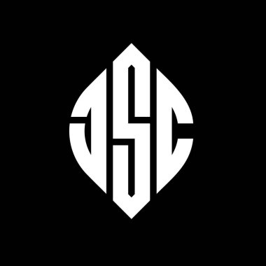 Çember ve elips şekilli JSC daire harf logosu tasarımı. Tipografik şekilli JSC elips harfleri. Üç baş harf daire şeklinde bir logo oluşturuyor. JSC Çember Amblemi Soyut Monogram Harf İşaretleyici Vektörü.