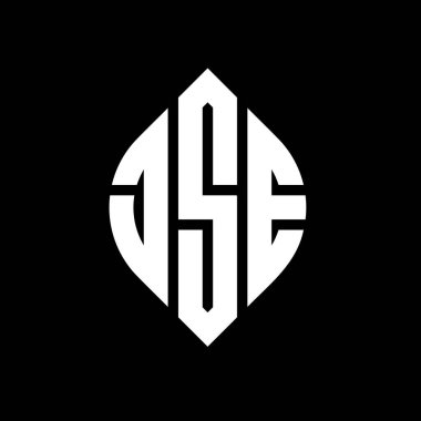 Çember ve elips şekilli JSE daire harf logosu tasarımı. Tipografik biçimli JSE elips harfleri. Üç baş harf daire şeklinde bir logo oluşturuyor. JSE Çemberi Amblemi Soyut Monogram Harf İşaretleyici Vektörü.
