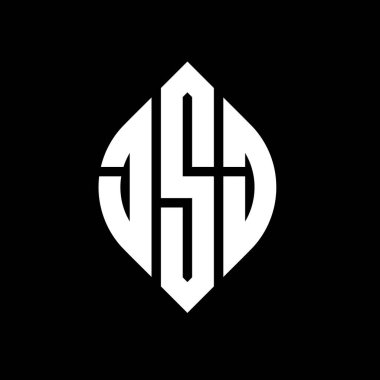 Daire ve elips şekilli JSJ daire harf logosu tasarımı. Tipografik tarzda JSJ elips harfleri. Üç baş harf daire şeklinde bir logo oluşturuyor. JSJ Çember Amblemi Soyut Monogram Harf İşaretleyici Vektörü.