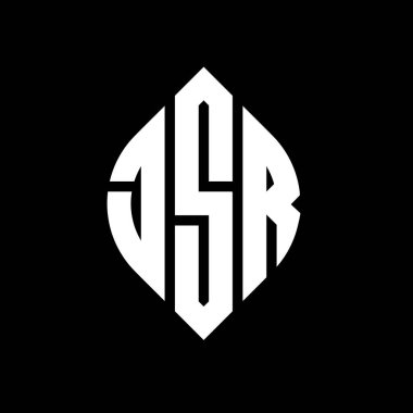 Çember ve elips şekilli JSR daire harf logosu tasarımı. Tipografik şekilli JSR elips harfleri. Üç baş harf daire şeklinde bir logo oluşturuyor. JSR Çember Amblemi Soyut Monogram Harf İşaretleyici Vektörü.