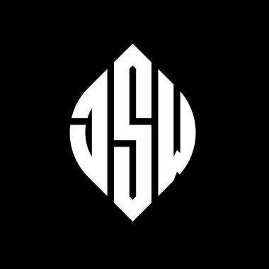 Daire ve elips şekilli JSW yuvarlak harf logosu tasarımı. Tipografik biçimli JSW elips harfleri. Üç baş harf daire şeklinde bir logo oluşturuyor. JSW Çember Amblemi Soyut Monogram Harf İşaretleyici Vektörü.