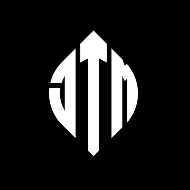 Çember ve elips şekilli JTM daire harf logosu tasarımı. Tipografik biçimli JTM elips harfleri. Üç baş harf daire şeklinde bir logo oluşturuyor. JTM Çember Amblemi Soyut Monogram Harf İşaretleyici Vektörü.
