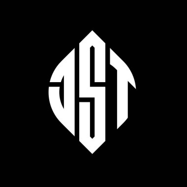 Çember ve elips şekilli JST daire harf logosu tasarımı. Tipografik biçimli JST elips harfleri. Üç baş harf daire şeklinde bir logo oluşturuyor. JST Çemberi Amblemi Soyut Monogram Harf İşaretleyici Vektörü.