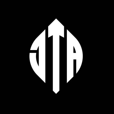 Çember ve elips şekilli JTA daire harf logosu tasarımı. Typographic tarzında elips harfler. Üç baş harf daire şeklinde bir logo oluşturuyor. JTA Çember Amblemi Soyut Monogram Harf İşaretleme Vektörü.