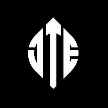 Çember ve elips şekilli JTE daire harf logosu tasarımı. Tipografik biçimli JTE elips harfleri. Üç baş harf daire şeklinde bir logo oluşturuyor. JTE Çemberi Amblemi Soyut Monogram Harf İşaretleyici Vektörü.