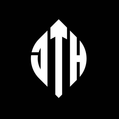Çember ve elips şekilli JTH daire harf logosu tasarımı. Tipografik biçimli JTH elips harfleri. Üç baş harf daire şeklinde bir logo oluşturuyor. JTH Çemberi Amblemi Soyut Monogram Harf İşaretleme Vektörü.