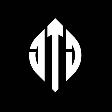 Dairesel ve elips şekilli JTJ daire harfli logo tasarımı. Tipografik şekilli JTJ elips harfleri. Üç baş harf daire şeklinde bir logo oluşturuyor. JTJ Çember Amblemi Soyut Monogram Harf İşaretleyici Vektörü.