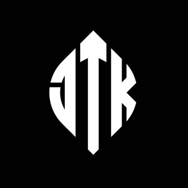 Daire ve elips şekilli JTK daire harf logosu tasarımı. Tipografik şekilli JTK elips harfleri. Üç baş harf daire şeklinde bir logo oluşturuyor. JTK Çemberi Amblemi Soyut Monogram Harf İşaretleme Vektörü.