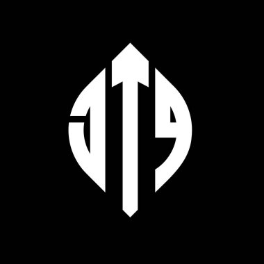Çember ve elips şekilli JTQ daire harf logosu tasarımı. Tipografik biçimli JTQ elips harfleri. Üç baş harf daire şeklinde bir logo oluşturuyor. JTQ Çember Amblemi Soyut Monogram Harf İşaretleyici Vektörü.