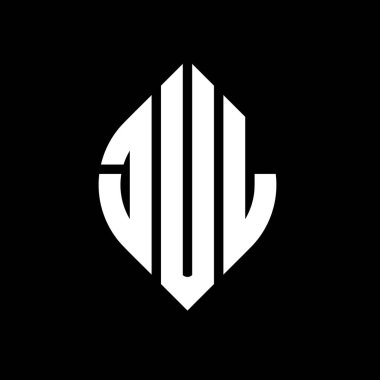 Daire ve elips şekilli JUL daire harf logosu tasarımı. Tipografik biçimli JUL elips harfleri. Üç baş harf daire şeklinde bir logo oluşturuyor. JUL Çember Amblemi Soyut Monogram Harf İşaretleyici Vektörü.