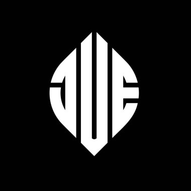 Daire ve elips şekilli JUE daire harf logosu tasarımı. Typographic tarzında JUE elips harfleri. Üç baş harf daire şeklinde bir logo oluşturuyor. JUE Çember Amblemi Soyut Monogram Harf İşaretleyici Vektörü.