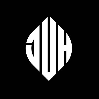 Çember ve elips şekilli JUH daire harf logosu tasarımı. Typographic tarzında JUH elips harfleri. Üç baş harf daire şeklinde bir logo oluşturuyor. JUH Çember Amblemi Soyut Monogram Harf İşaretleme Vektörü.