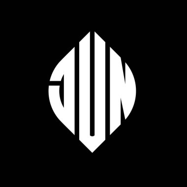 Daire ve elips şekilli, JUN daire şeklinde harf logosu tasarımı. Typographic tarzında JUN elips harfleri. Üç baş harf daire şeklinde bir logo oluşturuyor. JUN Çemberi Amblemi Soyut Monogram Harf İşaretleme Vektörü.