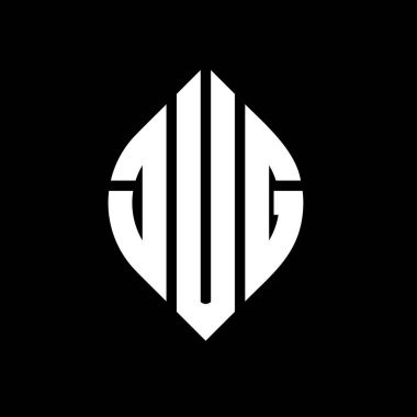 Daire ve elips şekilli JUG daire harf logosu tasarımı. Tipografik biçimli JUG elips harfleri. Üç baş harf daire şeklinde bir logo oluşturuyor. JUG Çember Amblemi Soyut Monogram Harf İşaretleyici Vektörü.