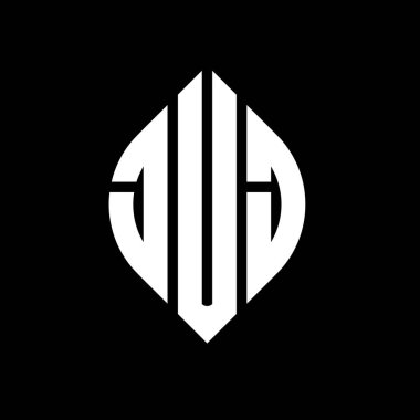 Daire ve elips şekilli JUJ daire harf logosu tasarımı. Typographic tarzında JUJ elips harfleri. Üç baş harf daire şeklinde bir logo oluşturuyor. JUJ Çember Amblemi Soyut Monogram Harf İşaretleyici Vektörü.