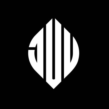 Çember ve elips şekilli JUU daire harf logosu tasarımı. Typographic tarzında elips harfler. Üç baş harf daire şeklinde bir logo oluşturuyor. JUU Çember Amblemi Soyut Monogram Harf İşaretleyici Vektörü.