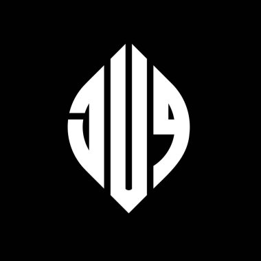 Daire ve elips şekilli JUQ daire harf logosu tasarımı. Typographic tarzında JUQ elips harfleri. Üç baş harf daire şeklinde bir logo oluşturuyor. JUQ Çember Amblemi Soyut Monogram Harf İşaretleyici Vektörü.