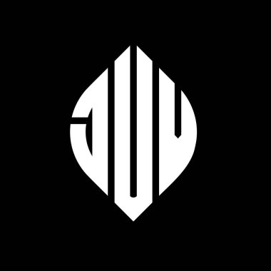 Dairesel ve elips şekilli JUV daire harf logosu tasarımı. Typographic tarzında JUV elips harfleri. Üç baş harf daire şeklinde bir logo oluşturuyor. JUV Çember Amblemi Soyut Monogram Harf İşaretleyici Vektörü.