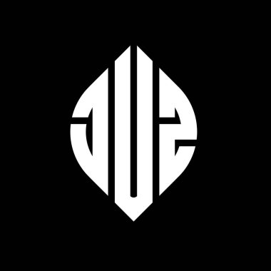 Daire ve elips şekilli JUZ daire harf logosu tasarımı. Tipografik biçimli JUZ elips harfleri. Üç baş harf daire şeklinde bir logo oluşturuyor. JUZ Çember Amblemi Soyut Monogram Harf İşaretleyici Vektörü.