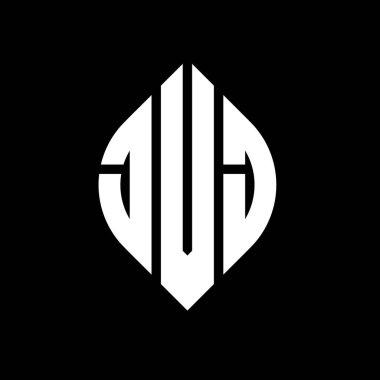 Dairesel ve elips şekilli JVJ daire harf logosu tasarımı. Tipografik tarzda JVJ elips harfleri. Üç baş harf daire şeklinde bir logo oluşturuyor. JVJ Çember Amblemi Soyut Monogram Harf İşaretleyici Vektörü.